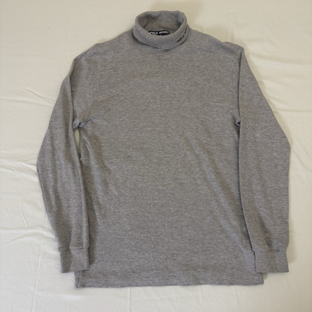 Vintage Polo Sport Ralph Lauren Heather Gray Turtleneck Embroidered Collar Men M